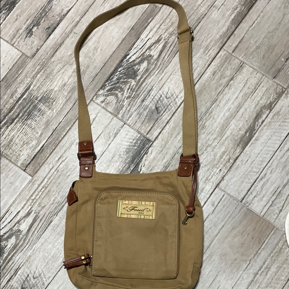 Tan Canvas Crossbody Messenger Bag by Fossil.